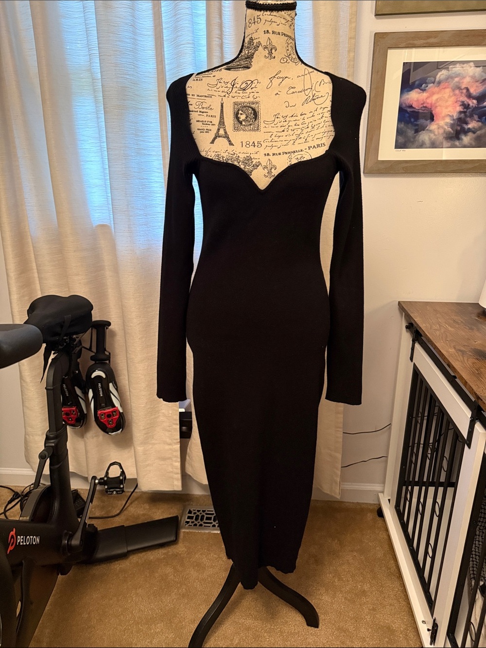 Lulu's Black Long-Sleeve Sweetheart Midi Knit Dress